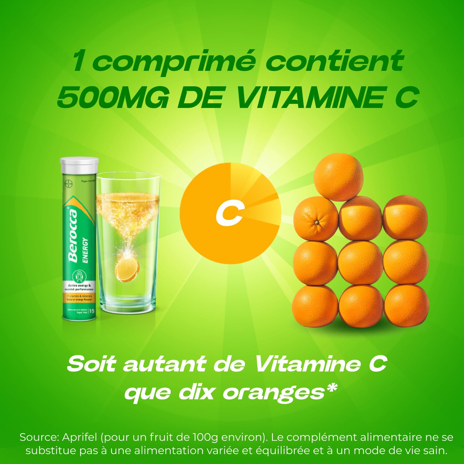 Berocca Energie Orange - Multivitamines et Minéraux - Vitamine C, B3, B5, B1, B12, Calcium, Magnésium et Zinc - Complément alimentaire - Aide à réduire la fatigue - 2x45 comprimés effervescents