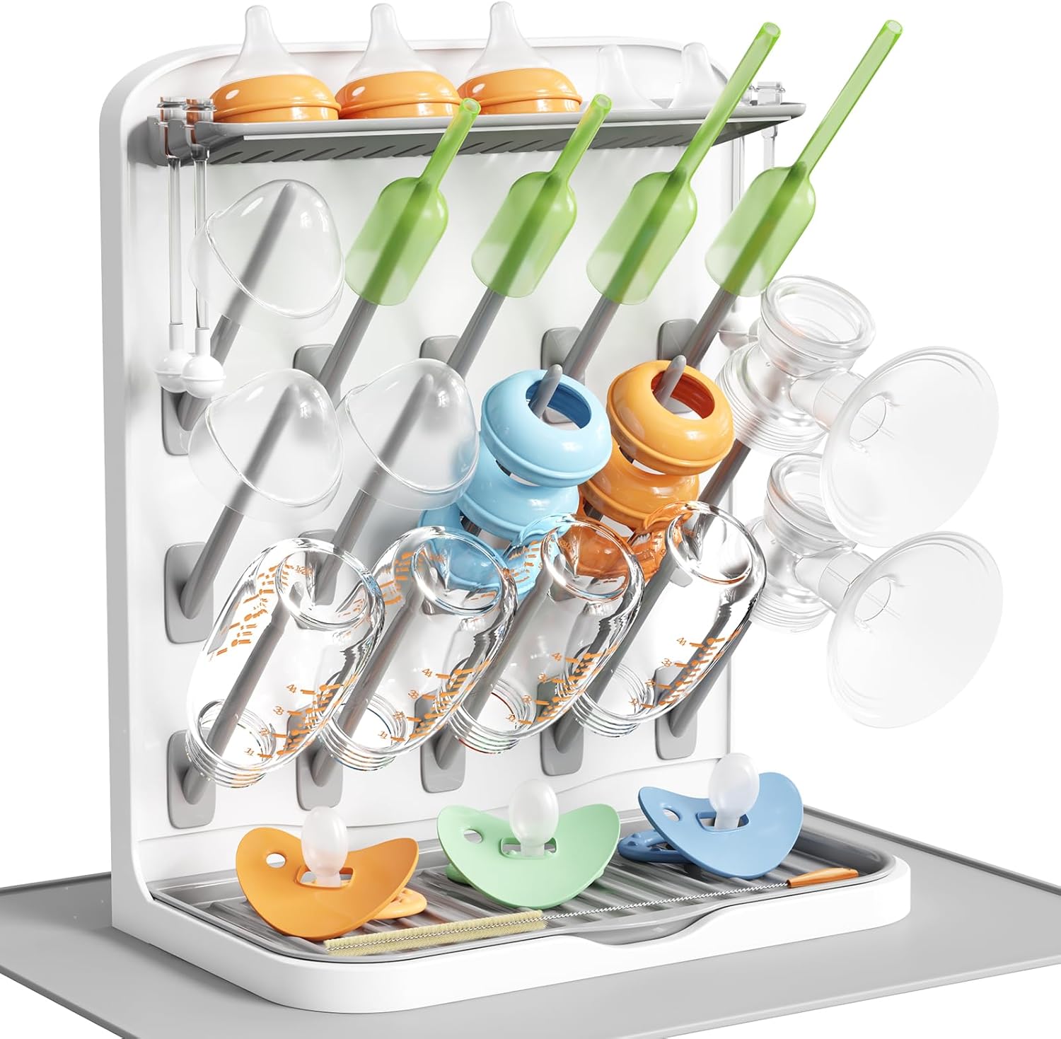 Lifewit Large Baby Bottle Drying Rack with Drain Mat, 15 Hooks Vertical Rack Dryer with Removable Pacifiers Box, Drip Tray, Space Saving Countertop Holder Organizer for Weighted Straws, Pump Parts - Image 1 of 10