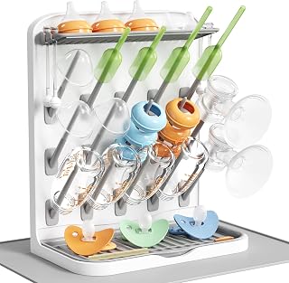 Lifewit Large Baby Bottle Drying Rack: 15 Removable Pegs, Pacifier Tray, Drain Mat & Tray - Space-Saving Vertical Organizer for Bottles, Straws & Pump Parts