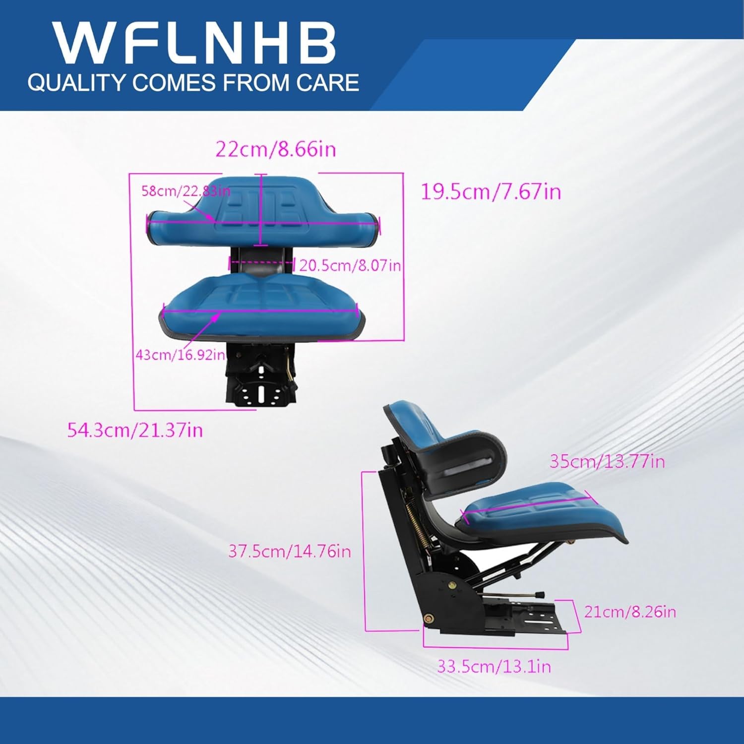WFLNHB Blue Adjustable Tractor Suspension Seat with Tilt Wrap-Around Style Replacement for New Holland Universal Seats
