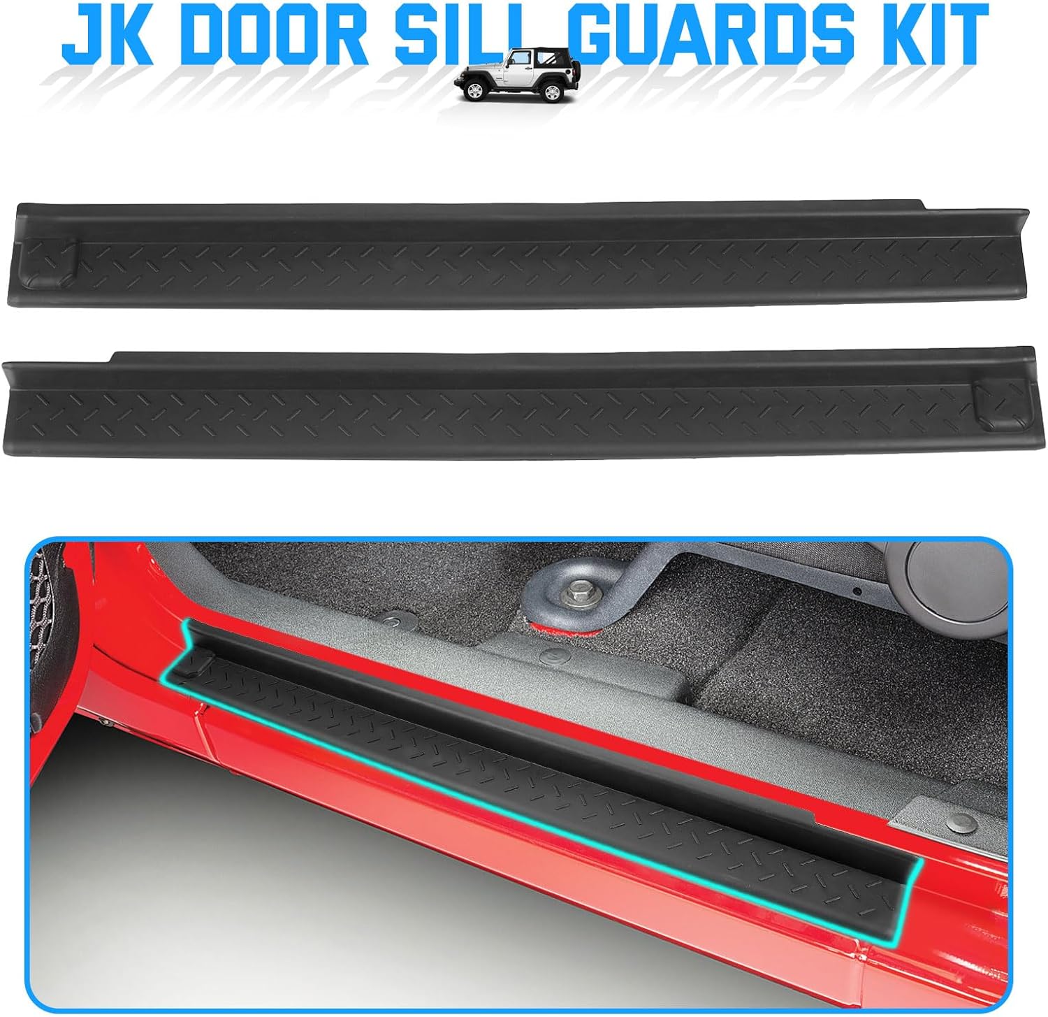 Door Sill Guards Kit Door Entry Guards Protector Wrangler JK Unlimited JKU 2 Door 2007-2018 Front & Rear JK Door Entry Edge Threshold Protection Decor