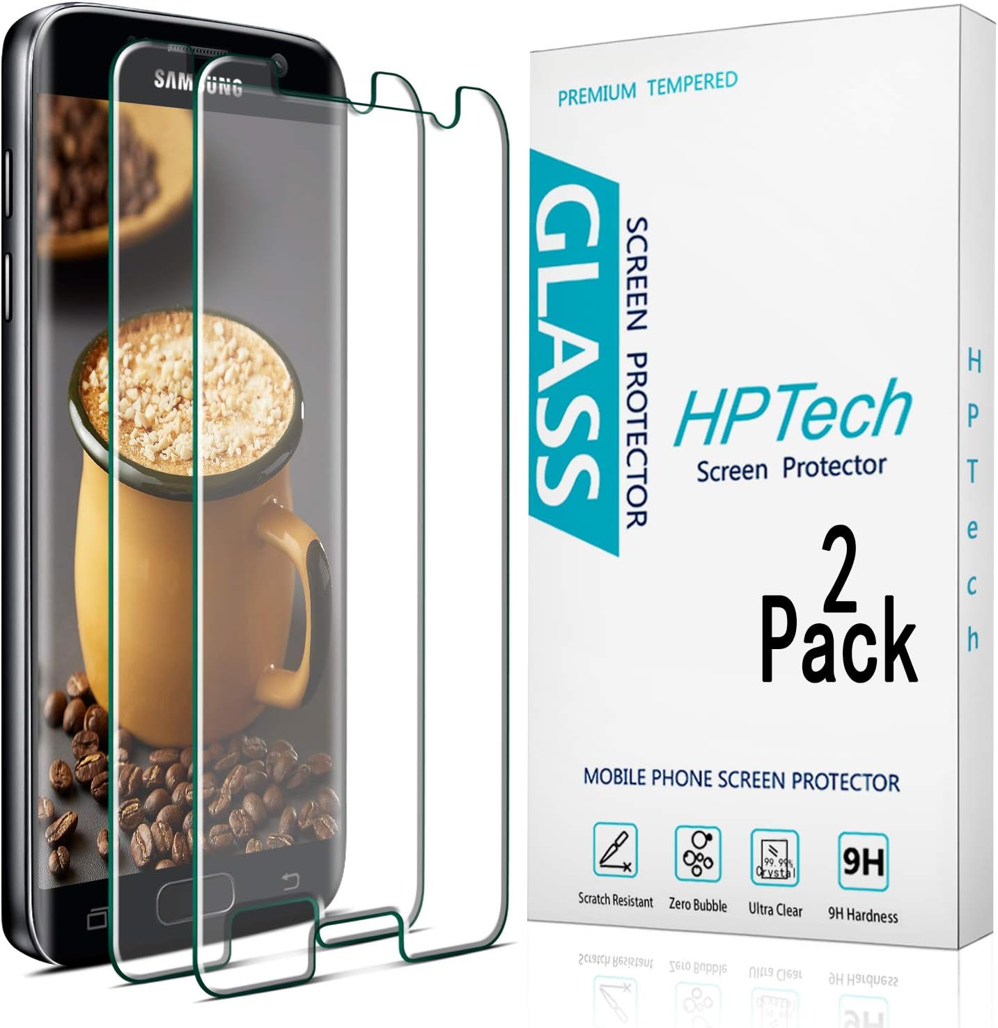 HPTech Galaxy S7 Screen Protector - (2-Pack) [Japan Tempered Glass] For Samsung Galaxy S7 Screen Protector Easy to Install with Lifetime Replacement Warranty