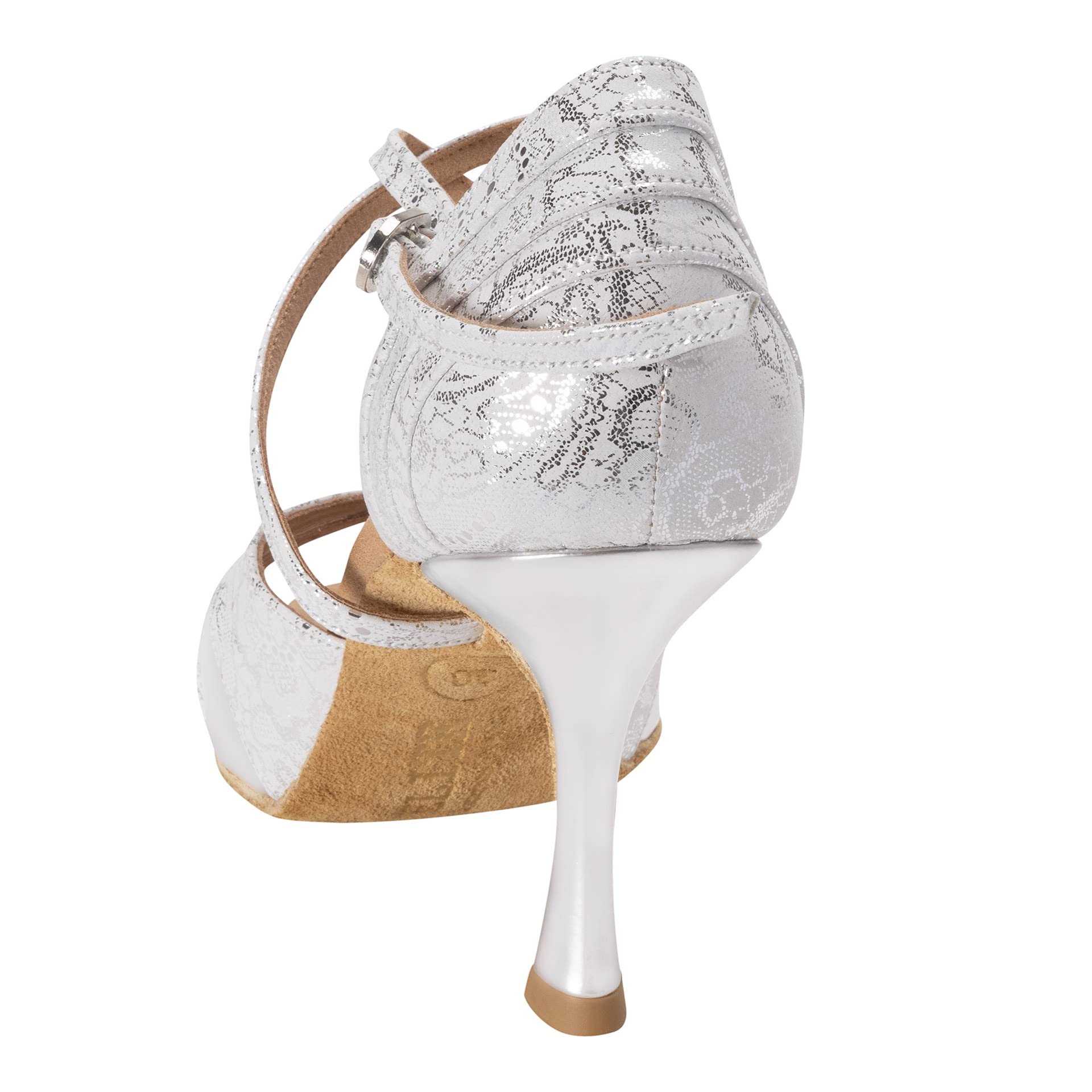 Rummos Mujeres Zapatos de Baile Elite Paloma 084/009 - Cuero Blanco Plateado - 7 cm Flare - Normal - Made in Portugal