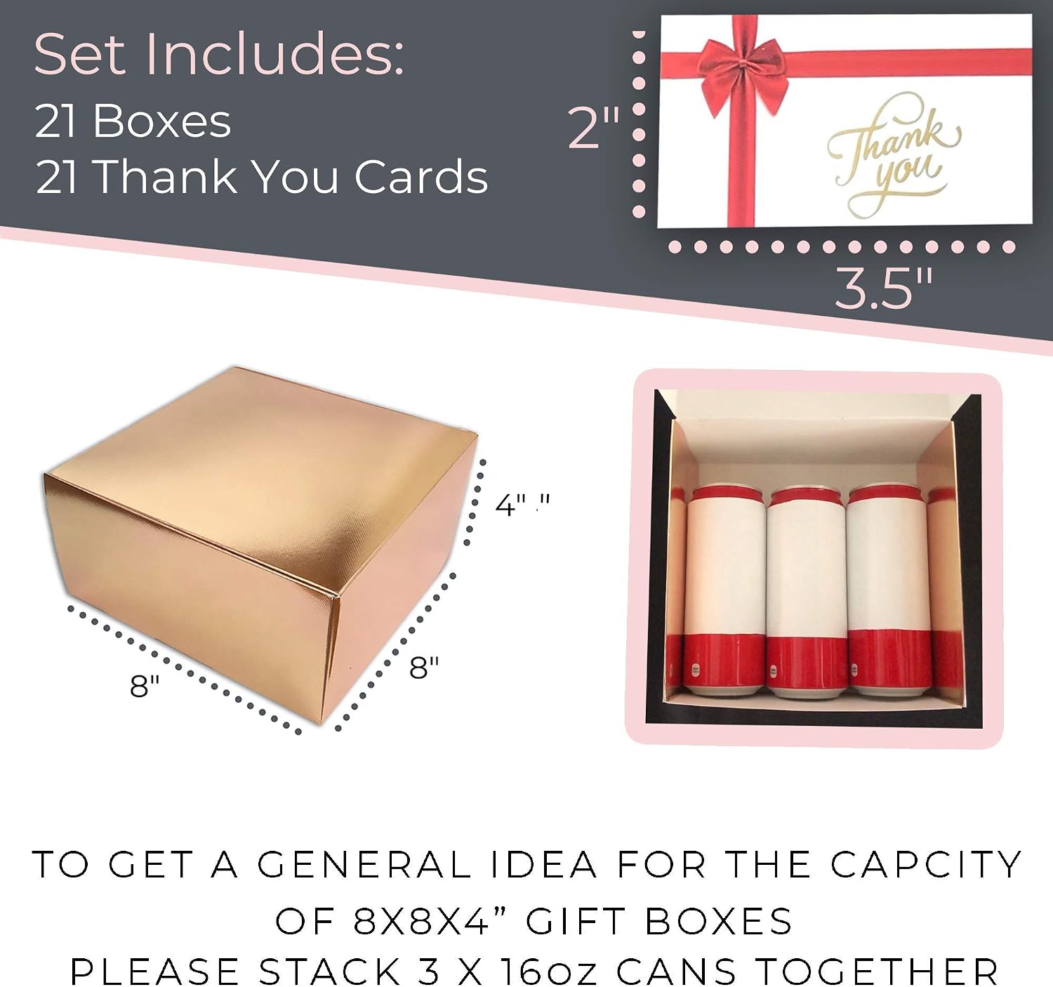 Hоt Dеаlѕ Set of 21 Rose Gold Gift Boxes with 21 Thank You Cards - Extra-Thick 400gsm Cardboard Gift Boxes with Lids for Gifts 8x8x4- for Cupcake Boxes, Bridesmaids, Party, Christmas, Birthdays, Wedding, Events
