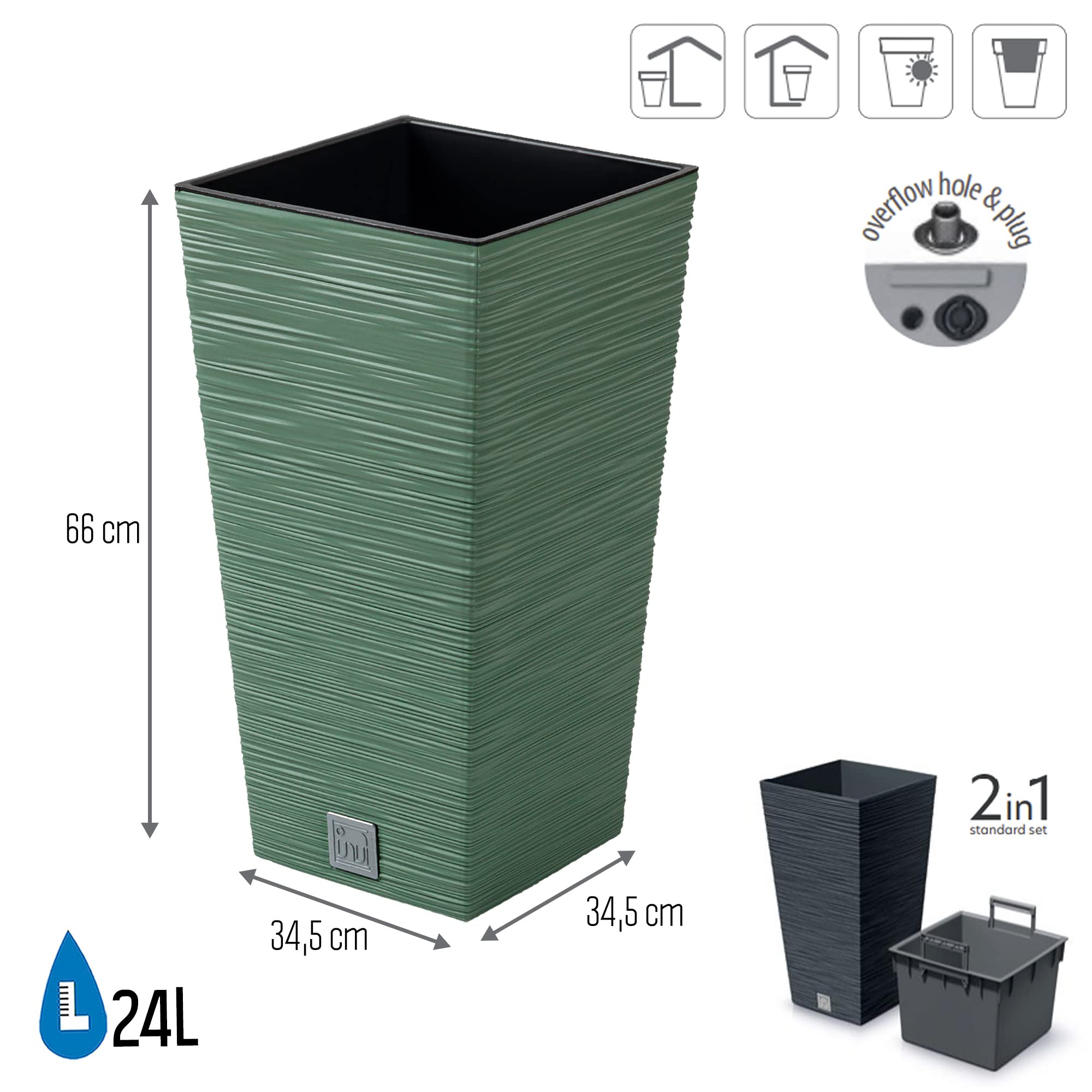 Vaso con riserva acqua 34x34x66cm Verde tierra - FURU