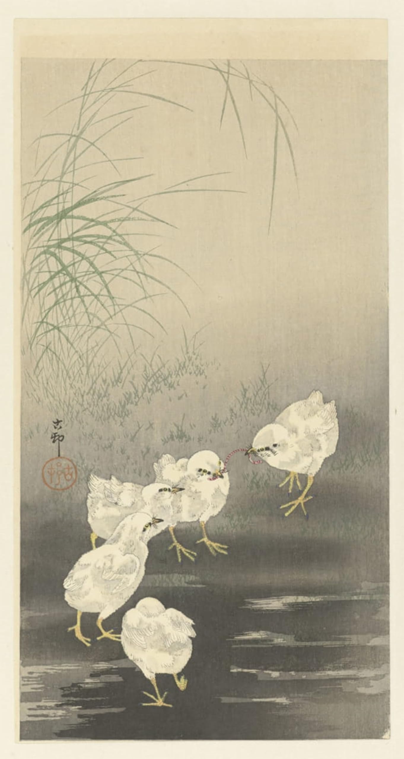 POSTERIIk Famous Animal Posters Vintage Picture Red Masked Cormorant on Rock by Ohara Koson Modern Wall Decor for Home Decor 60x90cm