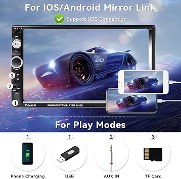 CAMECHO 7 Double Din Car Stereo Audio Bluetooth MP5 Player USB FM Multimedia Radio+ 4 LED Mini Backup Camera with Steering Wheel Remote Support Mobile Phone Synchronization (Used in Android/iOS)