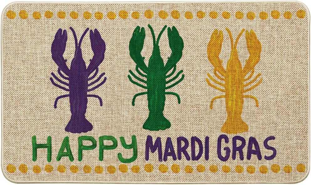 Artoid Mode Happy Mardi Gras Lobster Welcome Decorative Doormat, Seasonal Low-Profile Rug Switch Mat for Indoor Outdoor 24x35 Inch