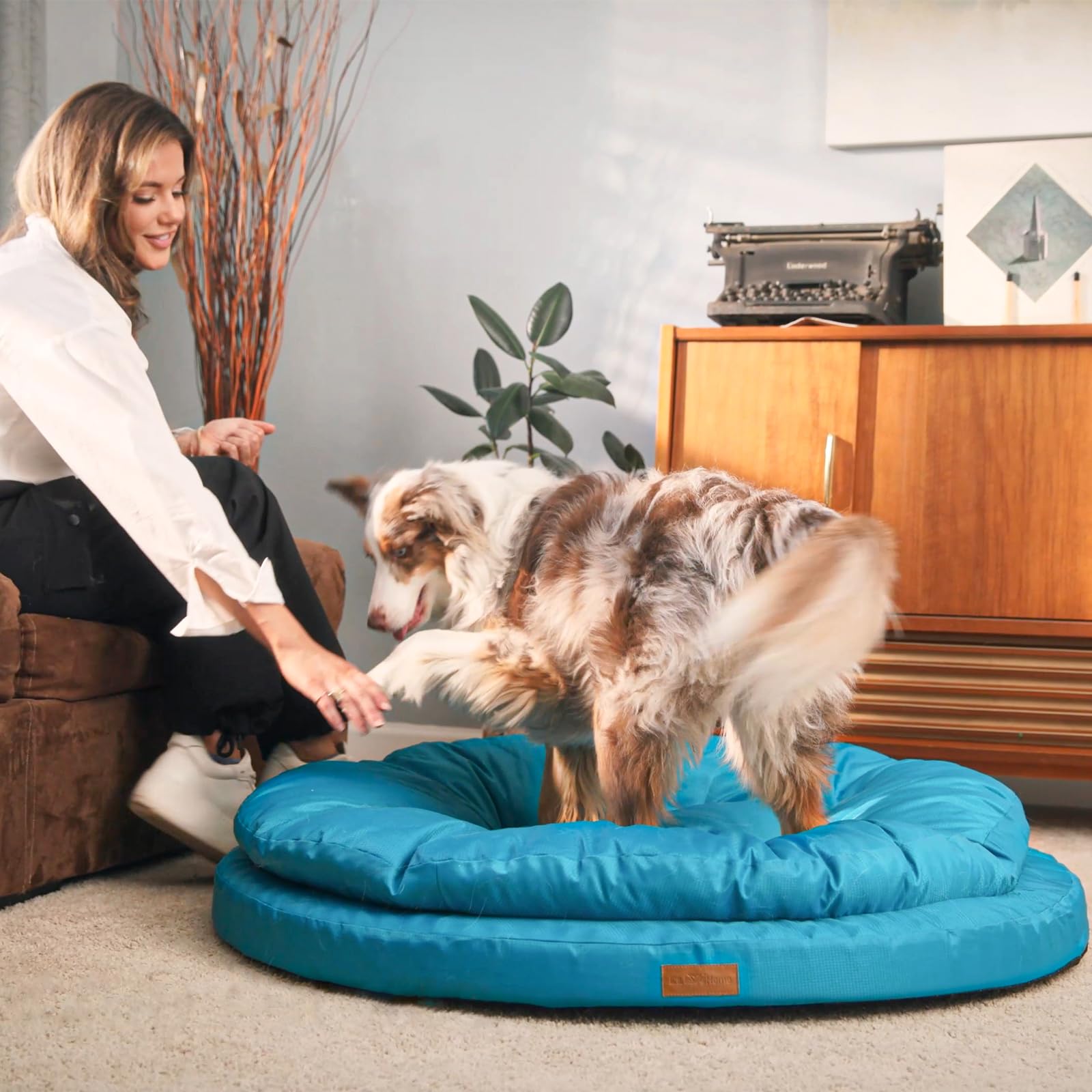 ClevaHome Cama Ortopédica para Perros, Cama Redonda de Doble Capa con Tejido Repelente al Agua, Base Antideslizante y Funda Lavable a Máquina (Azul Pizarra, XL)