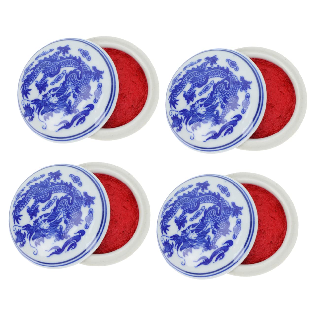 STOBOK Tampone di Inchiostro Cinese in Ceramica Rosso, 4 Pezzi, Riutilizzabile, Facile da Pulire, per Calligrafia e Pittura, Studenti