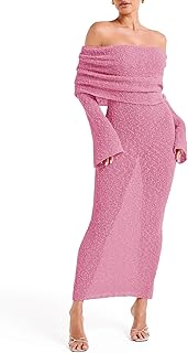 Womens Off Shoulder Summer Maxi Dress Bell Long Sleeve Sexy Bodycon Strapless Sheer Beach Swimsuit Coverup - Buy now