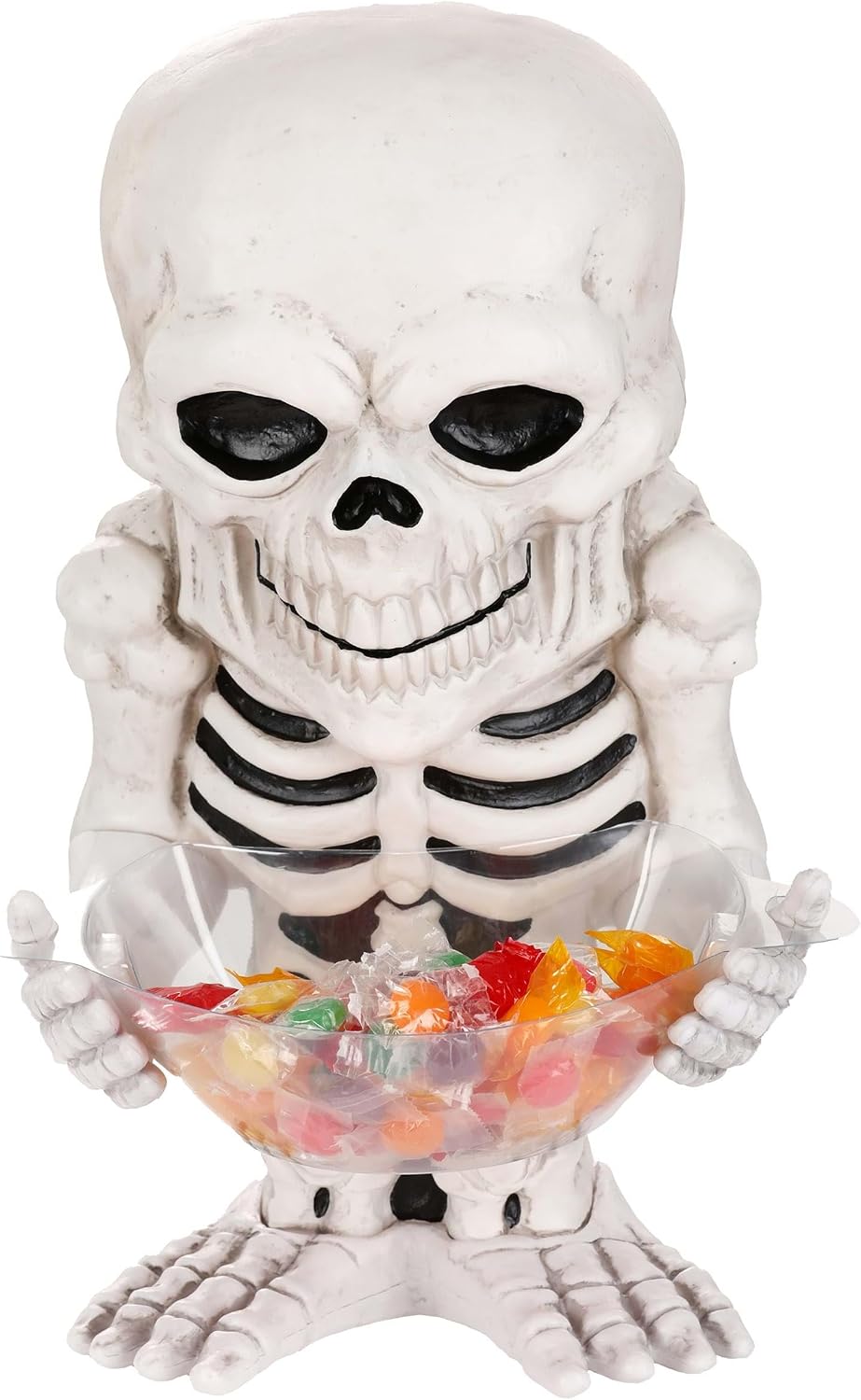 Fun Costumes Skeleton Candy Bowl Dish & Holder Decoration, Spooky Skull Halloween Trick or Treat Snack Jar Display Standard