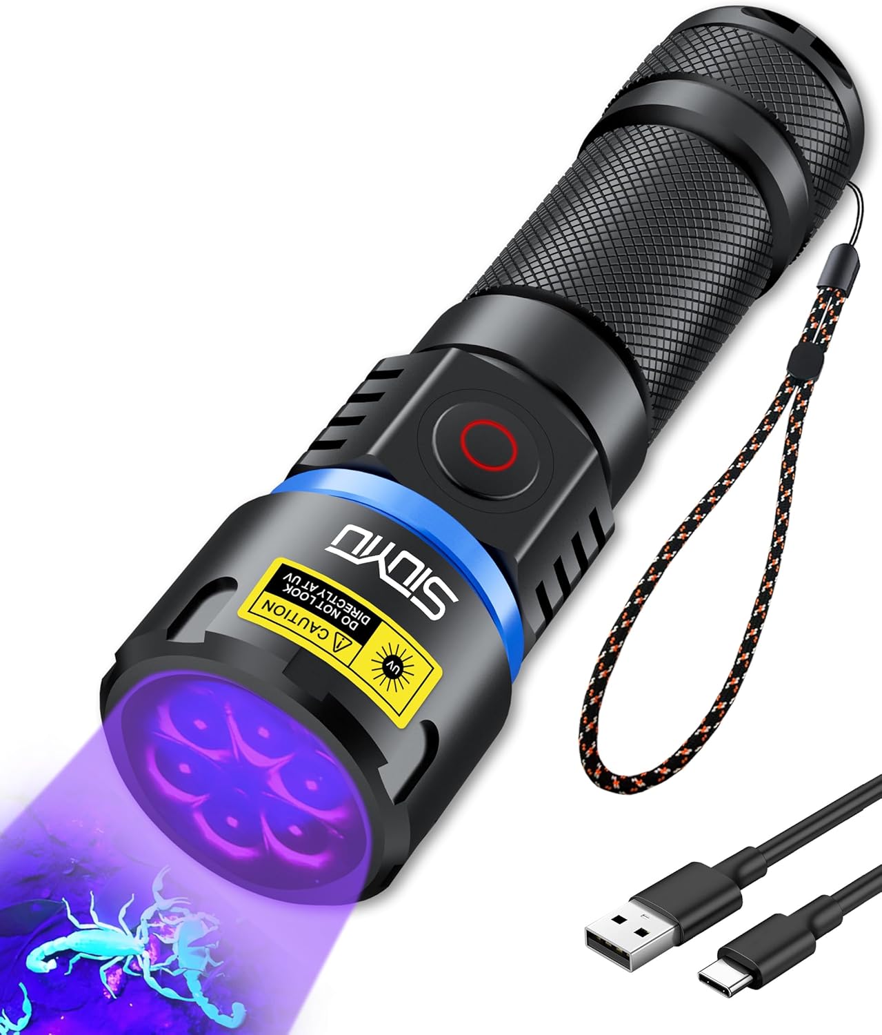 60W 365nm UV- Black Light Flashlight, USB Rechargeable Black Light, IP65 Waterproof Blacklight Flashlights for Pet Urine Detection, Resin Curing, Rock Hunting, Mineral Detection