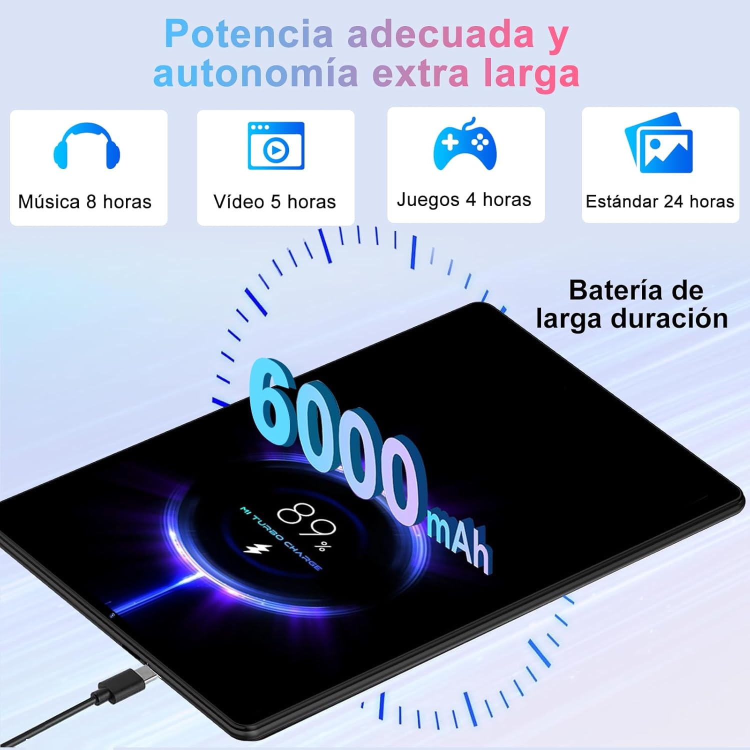 Tablet charging with 6000mAh battery indicator