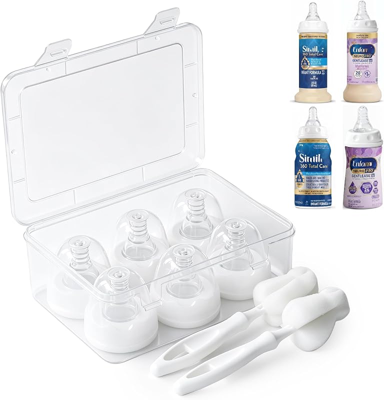 6PCS Slow Flow Nipples, 6ml/min, Reusable, Anti-Colic&Vented Nipples | For 0-3m baby, Compatible with Similac/Enfamil Ready to Feed & Standard Bottles, including Storage Box & 2 Nipple Brushes