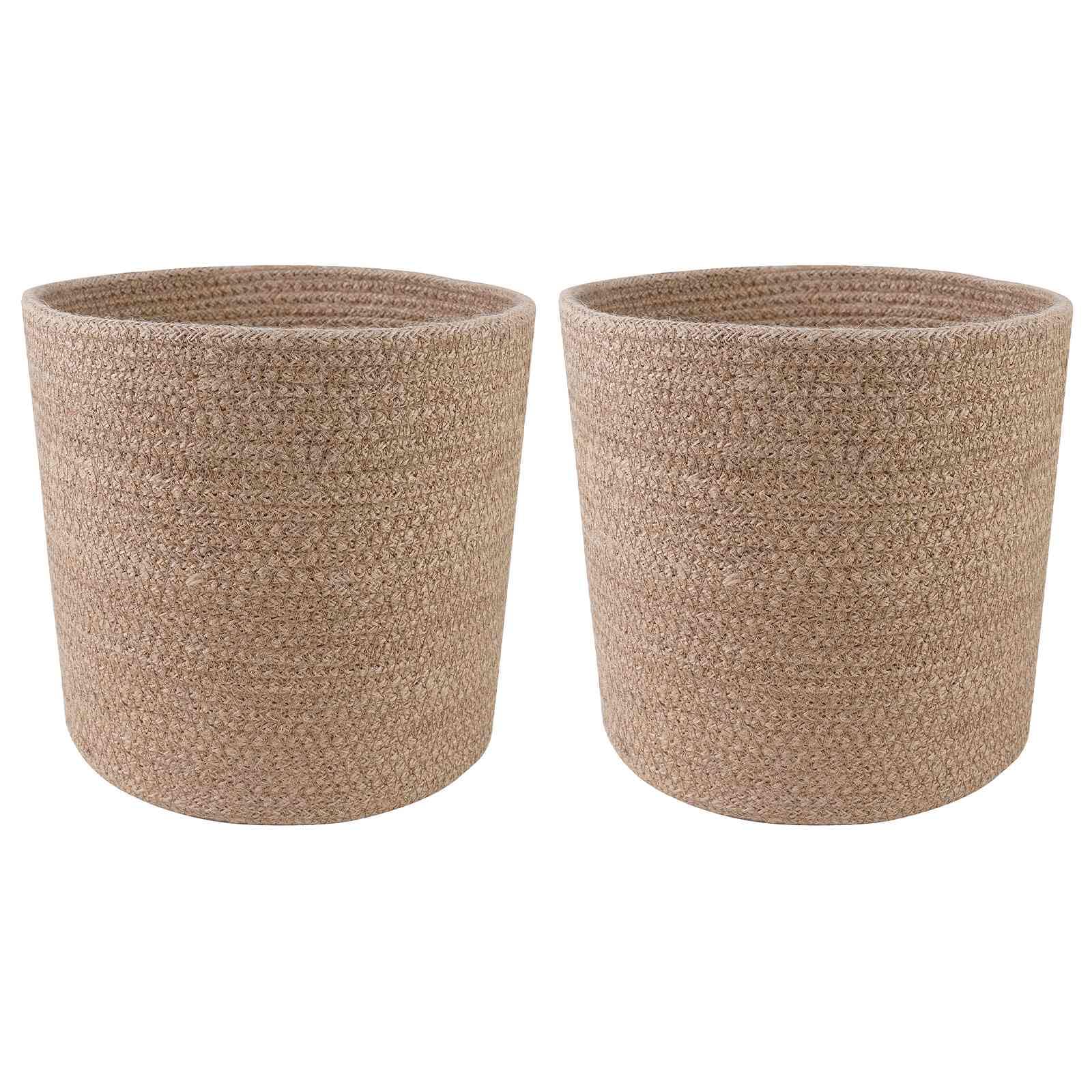 Juego de 2 maceteros naturales de 21 x 21 cm de diámetro de yute tossa, rústicos con aspecto trenzado para plantas de interior, balcón y jardín, decoración cilíndrica de yute