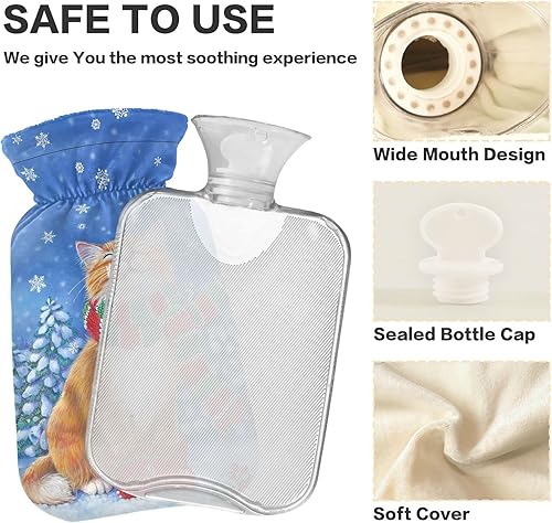 Miniatura 4 de Botella de agua caliente con diseño de copo de nieve para gato de invierno, árbol de Navidad, muñeco de nieve, lindas bolsas de agua caliente con