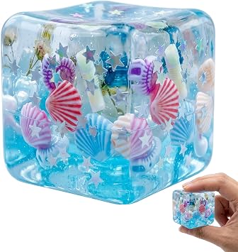 Squishy Cube, Ice Cube Squishy, 4.5 cm Cube Squishy Stress Relief for Office and Classroom, Elegant decorations for Mood Management, Portable Sensory Experience Tool, Blue Shell Design