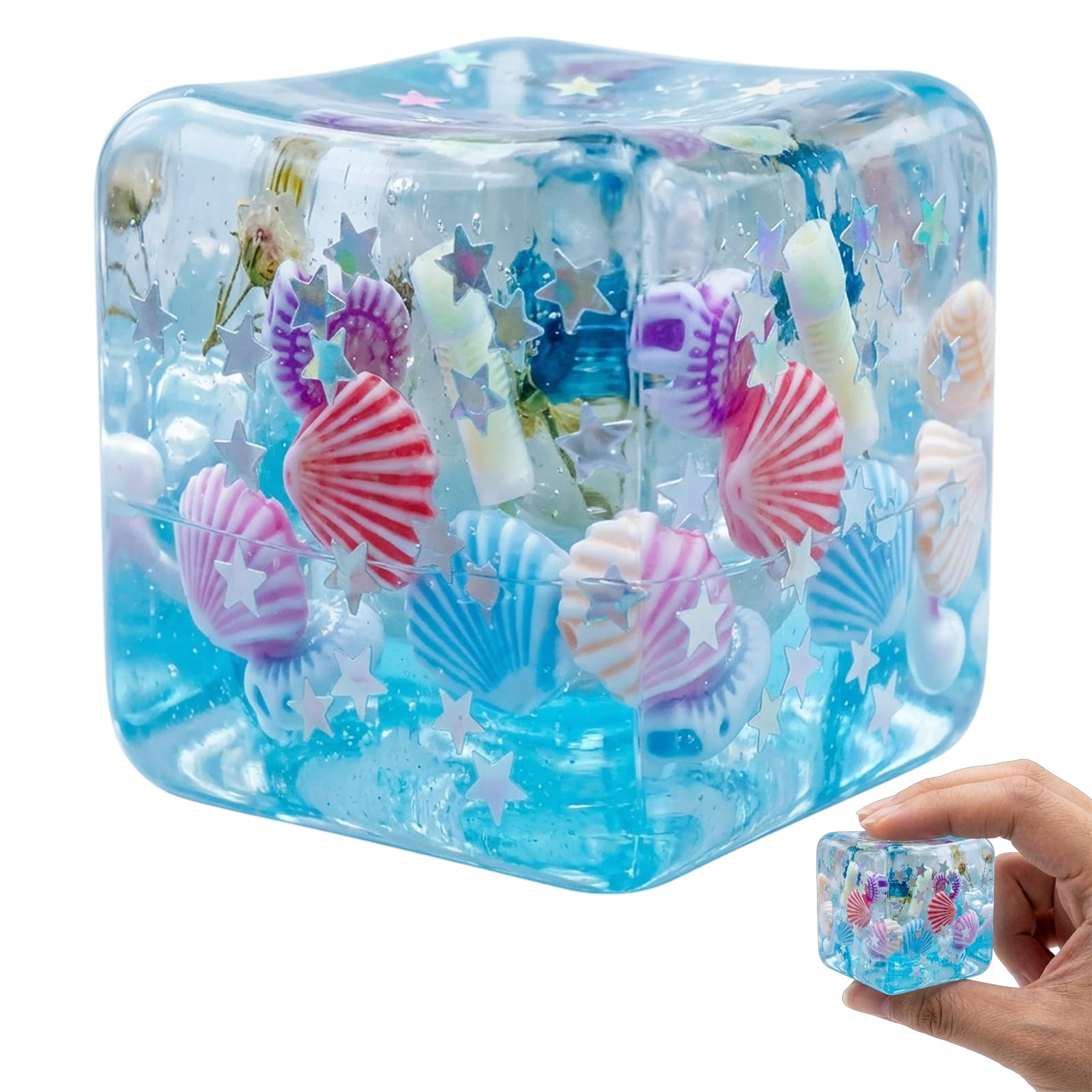 Squishy Cube, Ice Cube Squishy, 4.5 cm Cube Squishy Stress Relief for Office and Classroom, Elegant decorations for Mood Management, Portable Sensory Experience Tool, Blue Shell Design