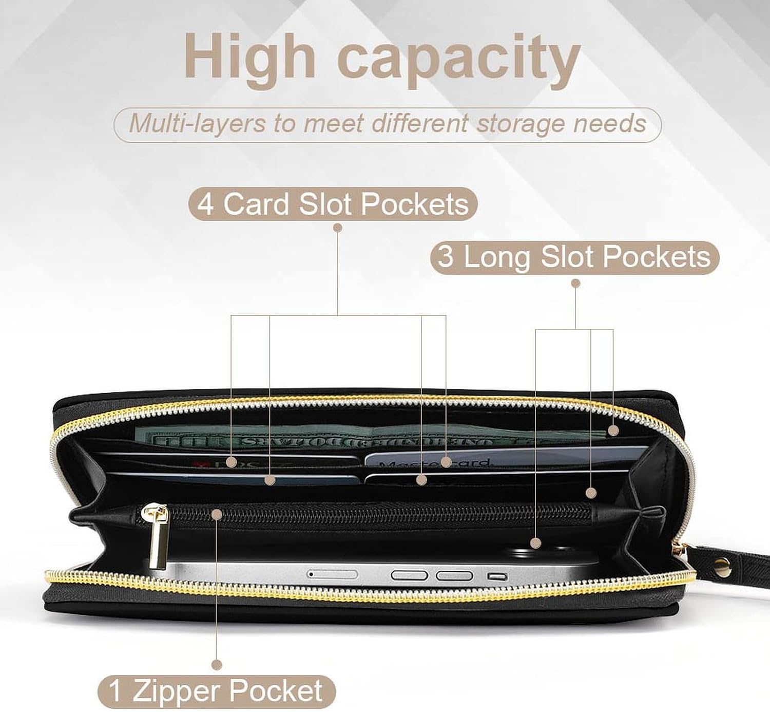 Easter Bunny Blowing Bubble Gum Rabbit Long Zippered Pouch Large Clutch Cash Wallet with Rope Handle for Men Women