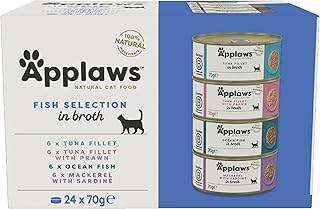 Applaws Natural Wet Cat Food, Multipack Fish Selection in Broth 70 g Tin (Pack of 24)
