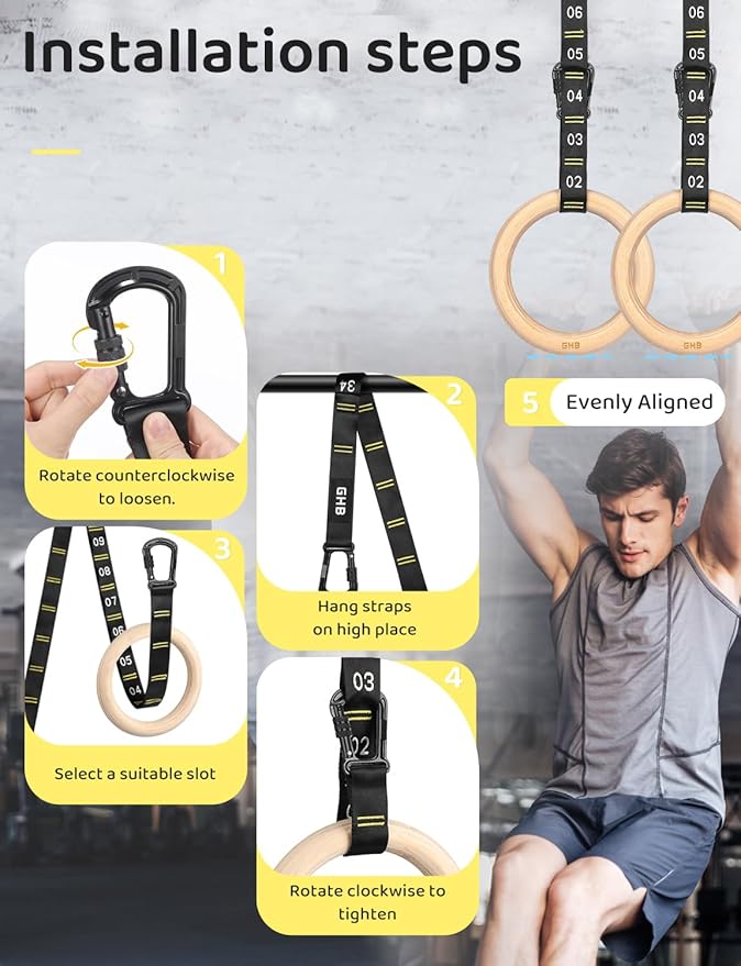 Anillas de gimnasia GHB de madera con correas ajustables miniatura 2