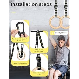 GHB Gymnastic Rings Wooden Gym Rings 1.25 Olympic Rings Adjustable Straps Pull Up Rings Sets for Workout Bodyweight Fitness Training