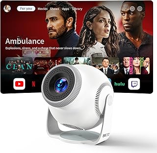 Mini Projector with 4K & 1080P Support, 480 ANSI Lumens, 8K Decoding, Android 14 Smart System, Wi-Fi 6 and Bluetooth 5.4, …