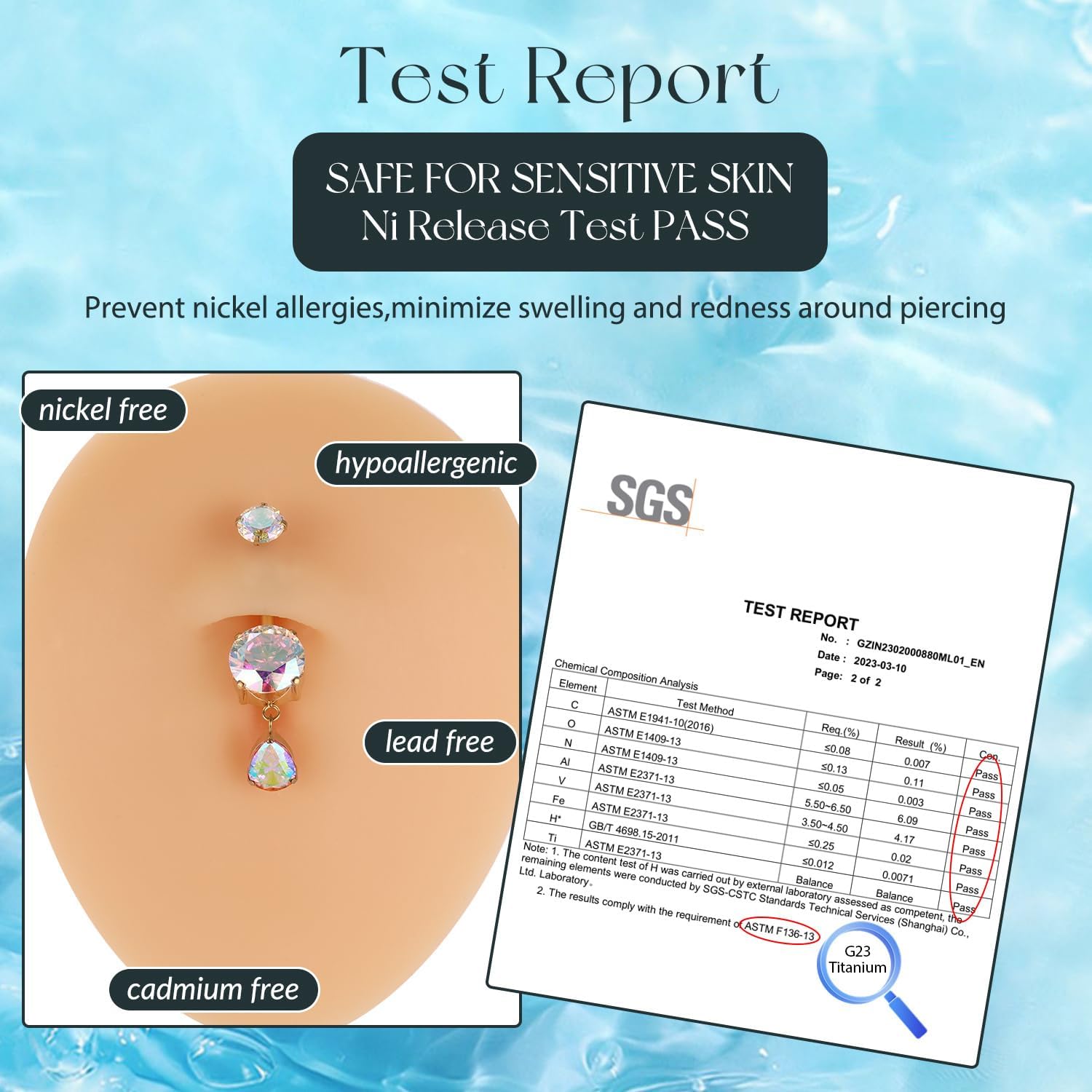 GAGABODY G23 Titanium Belly Button Rings Dangly Belly Ring Navel Piercing Ring Belly Piercing Jewelry 14G 3/8 inch 10mm Navel Barbell CZ - Image 3