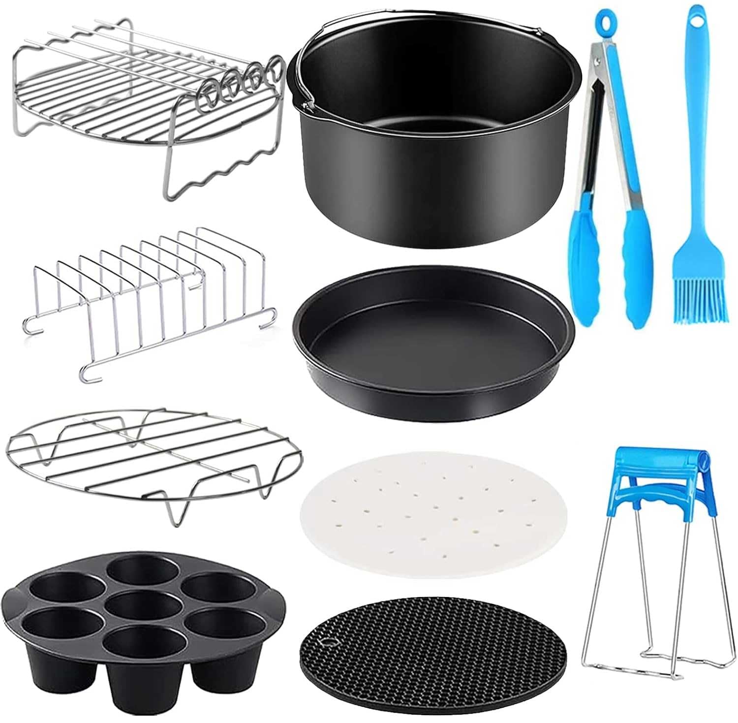 Air Fryer Accessories Air Fryer XXL Accessories Compatible with Philips Airfryer XL, 6.2L, XXL, 7.2L, Cosori 5.5L, 4.7L, Cecotec 6L Silicone Mould, 13 Pieces Air Fryer Accessories
