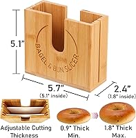 Vista 2 de Soporte de corte de bagel ajustable Soporte de corte de bagel de bambú con ranuras ajustables de ancho para bagels pequeños y grandes, bollos