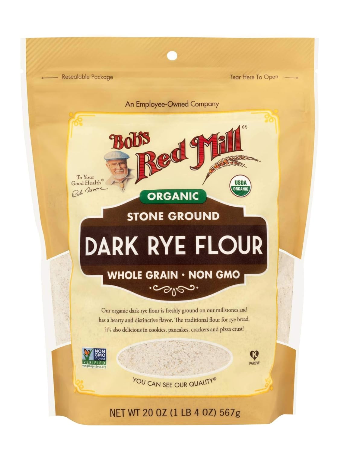 Bobs Red Mill Organic Dark Rye Flour 623g Grocery