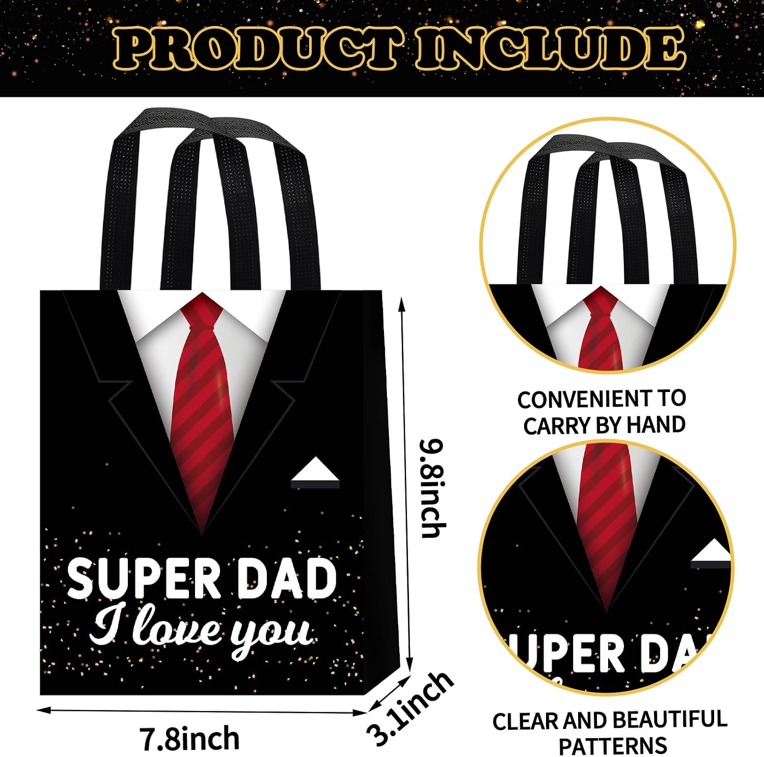 Ertyjikg 20 Pcs Fathers Day Gift Bags - Happy Fathers Day Decorations, Non-Woven Reusable Goodie Favor Bags for Dad Party Supplies image 3