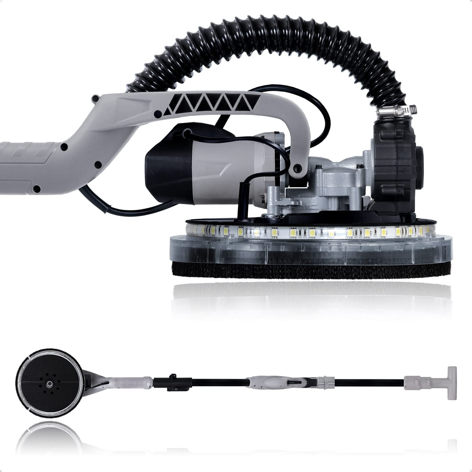 Werku WK403070, Lijadora Circular Paredes-Techos Auto-Aspirante, Calidad Profesional, Potencia 750 W, Disco 225 mm, Sistema Luz LED Visión, Incluye Disco Lijado y Manguera Aspiración