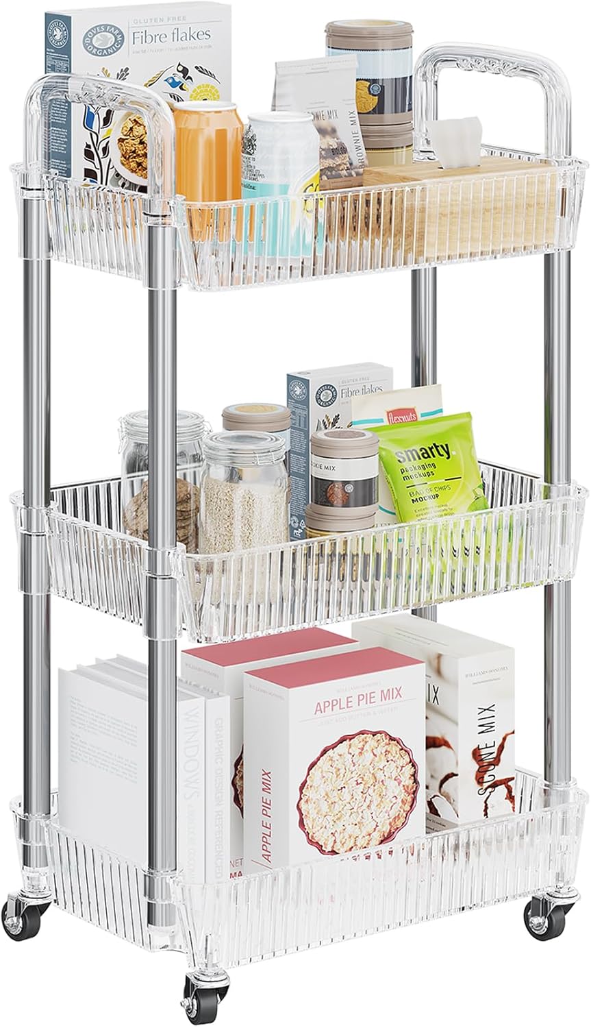 Dttwacoyh 3Tier Rolling Cart，Makeup Cart with Wheels，Snack