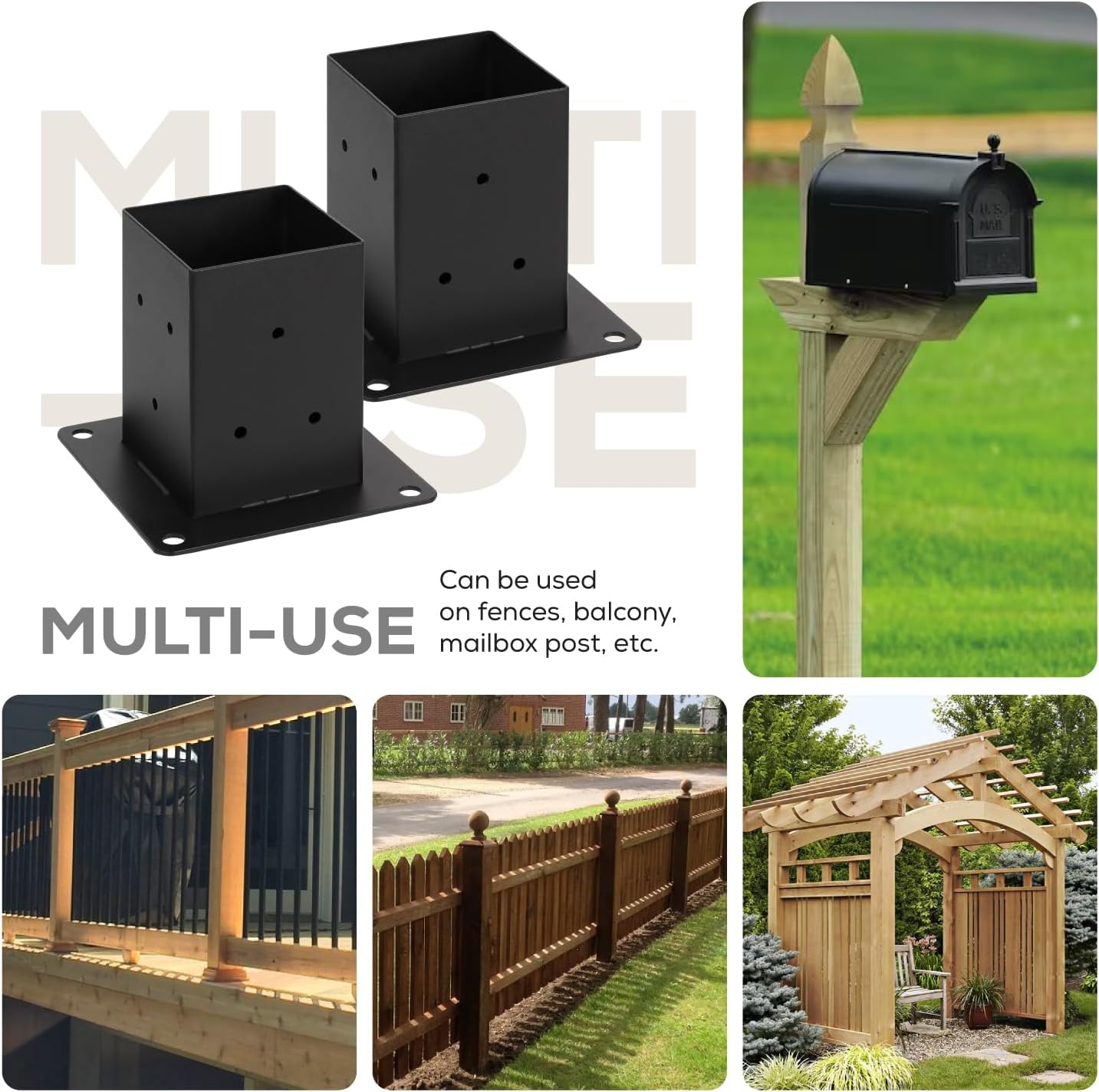 4x4 Post Base, Inner Size 3.5"x3.5"Deck Post Base, Deck Post Base for Concrete, for Mailbox Support Wood Fence Post Anchort (Black - Set 6)