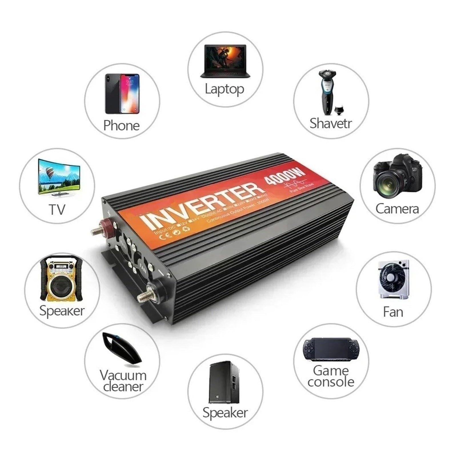 Inversor Coche 12 V 24 V A 220 V 50 Hz 60 Hz 2000 W 3000 W 4000 W Convertidor Voltaje Inversor Solar Onda Sinusoidal Pura Transformador(24V,220V60HZ,2000W)