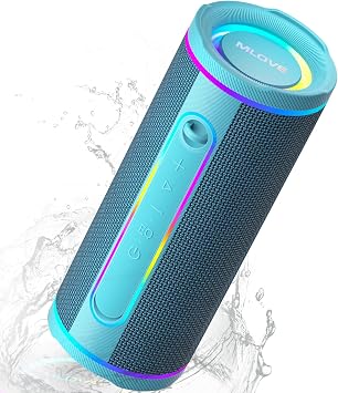 MLOVE E80 Speakers Bluetooth Wireless, Portable Bluetooth Speaker with Aux Input, Micro SD Card Slot, Bass Boost, Dual Pairing, Lights, IPX7 Waterproof, BT5.4 for Outdoor, Travel, Car, TV, 30W, Blue
