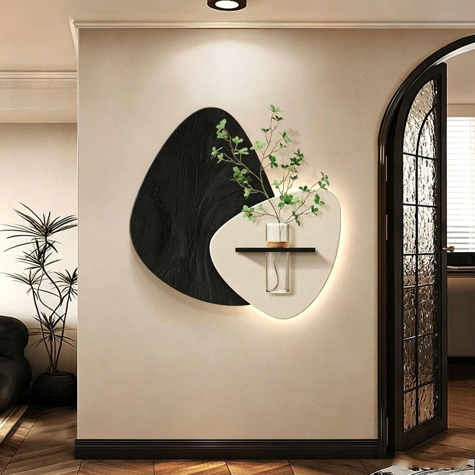 RASJCGRCOA Led sandstone wall decor, 3d wall art luminous wall sandstone sculpture painting decoration with vase Suitable for entryway and bedroom Plug-in supply(A,19.7 * 19.7in/50 * 50cm)