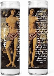 Saint Sebastian San Sebastian Patron of Athletes and Soldiers Set of Two Glass Candles with Prayer