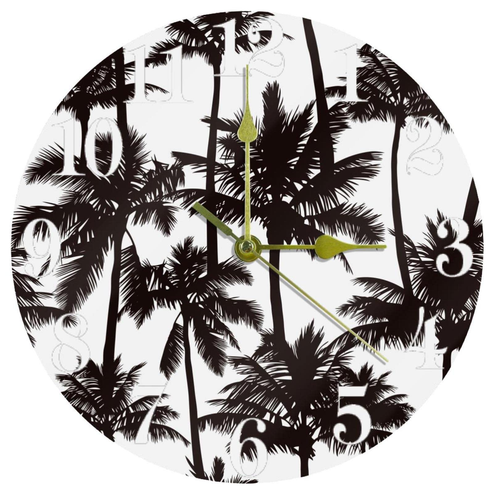 Horloge murale de cuisine ronde et silencieuse motif cocotier ambiance tropicale
