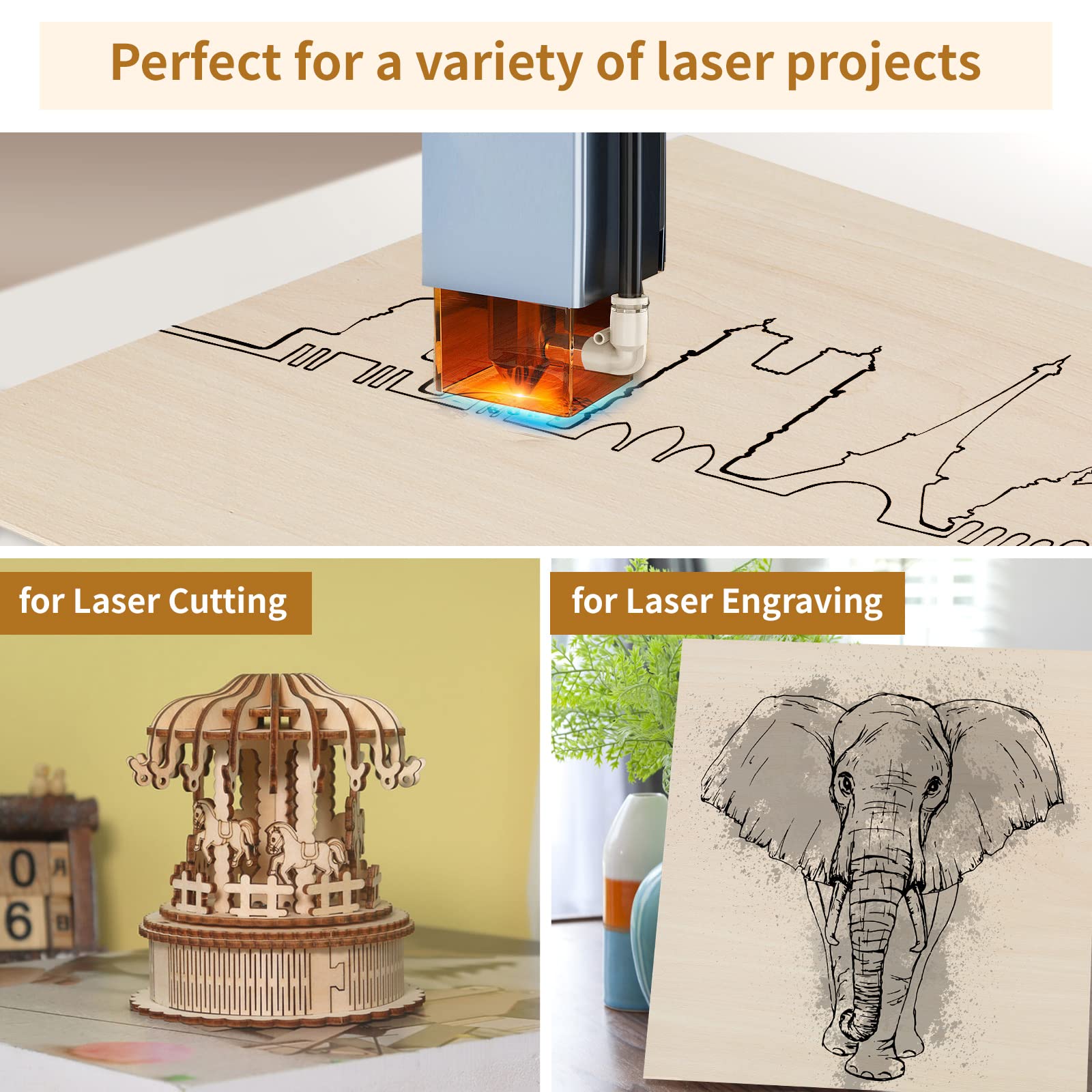 25 Stück 400 x 400 x 3 mm Holzplatte zum Laserschneiden | Aus natürlichem Lindenholz gefertigte Sperrholzplatten，Geeignet für Laserschnitt, Lasergravur und Holzbearbeitung