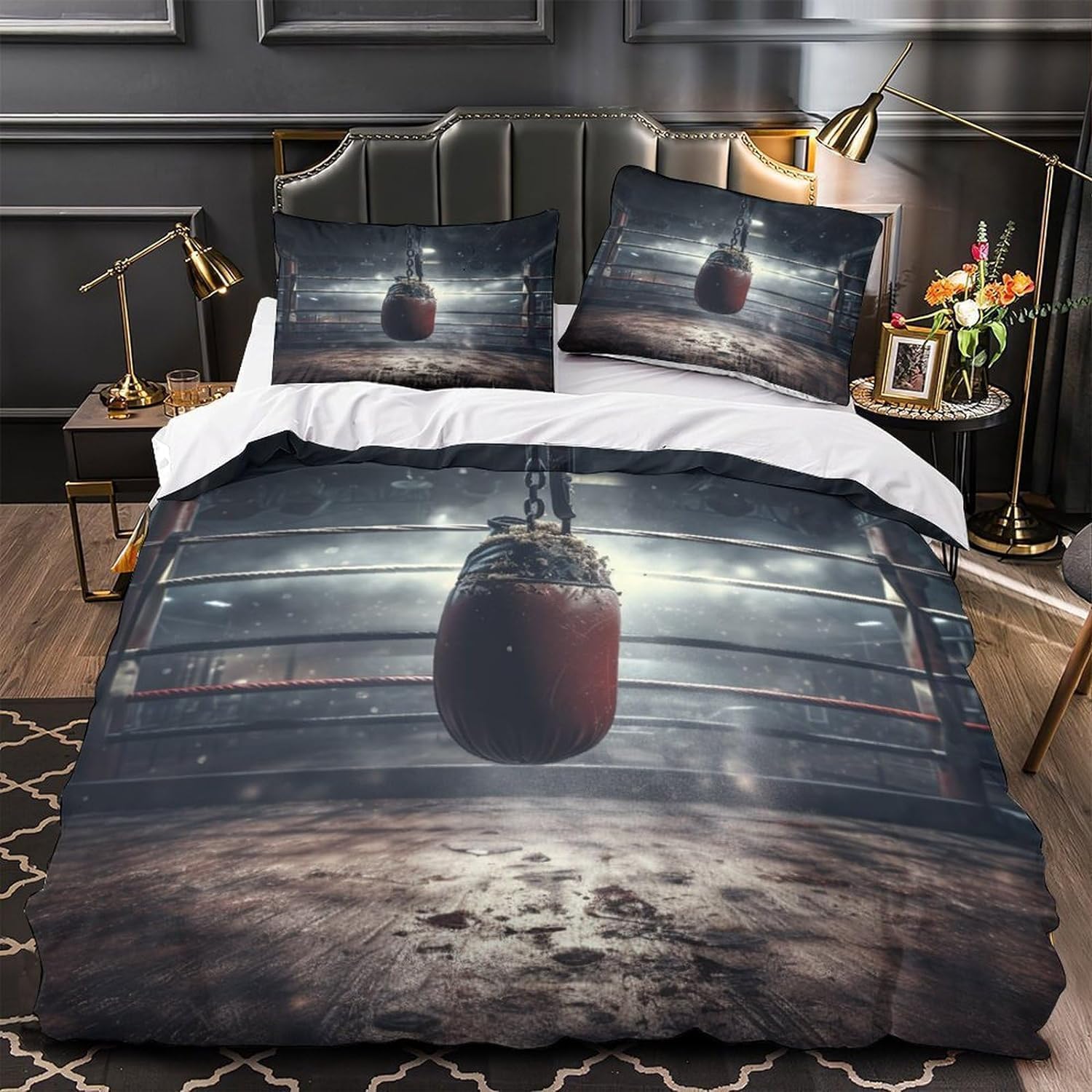 Poszwa na kołdrę Łóżko 150 Worek bokserski 3D Mikrofibra Pokrowiec Edredon 240 x 220 cm Retro Stadium Lekki Oddychający Pościel Z Zamkiem Błyskawicznym i 2 Poszewki Na Poduszki B.1982