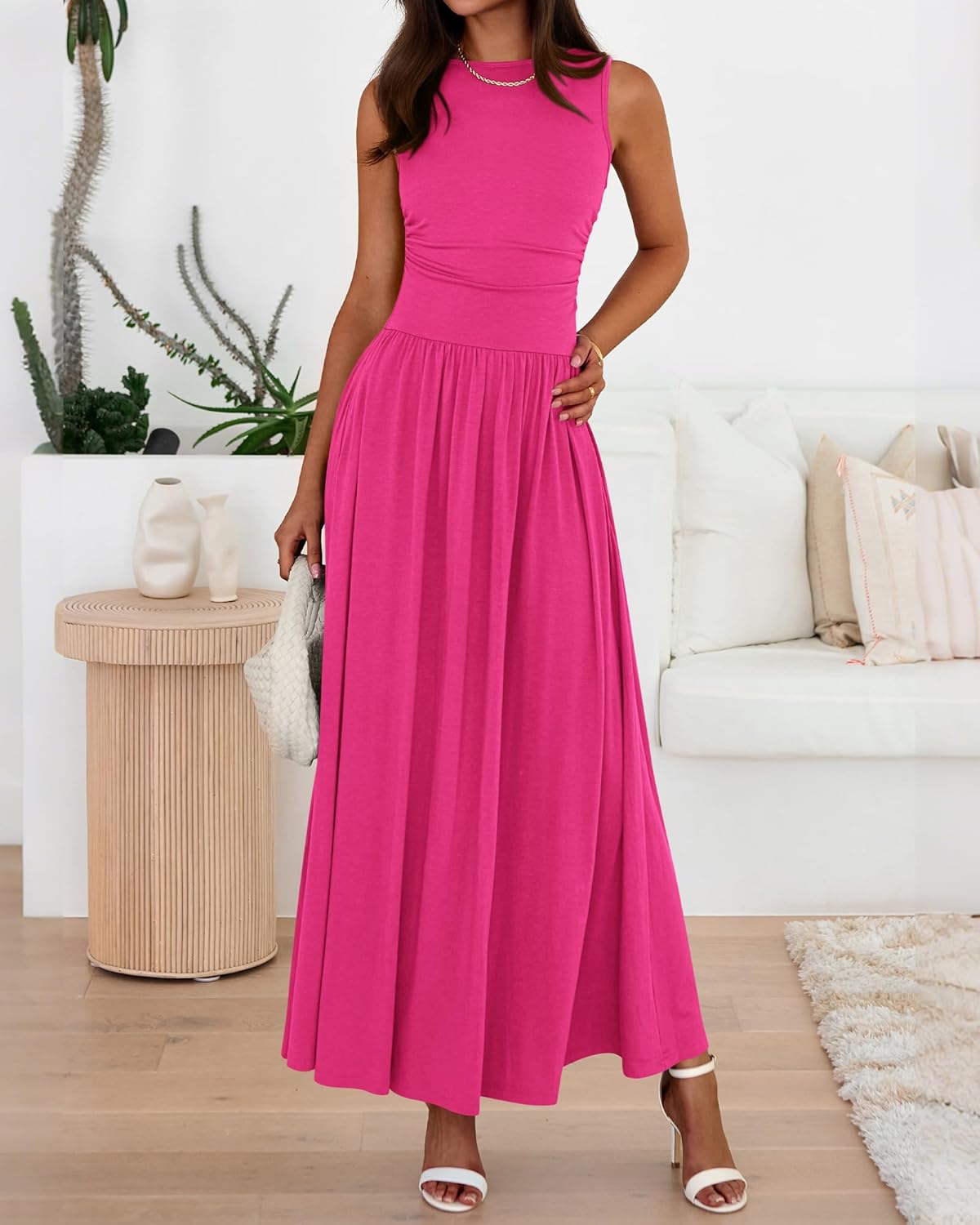 BTFBM Summer Maxi Dresses for Women 2026 Spring Sleeveless Casual Ruched High Waisted Long Sundress Flowy Beach Dress - Image 5