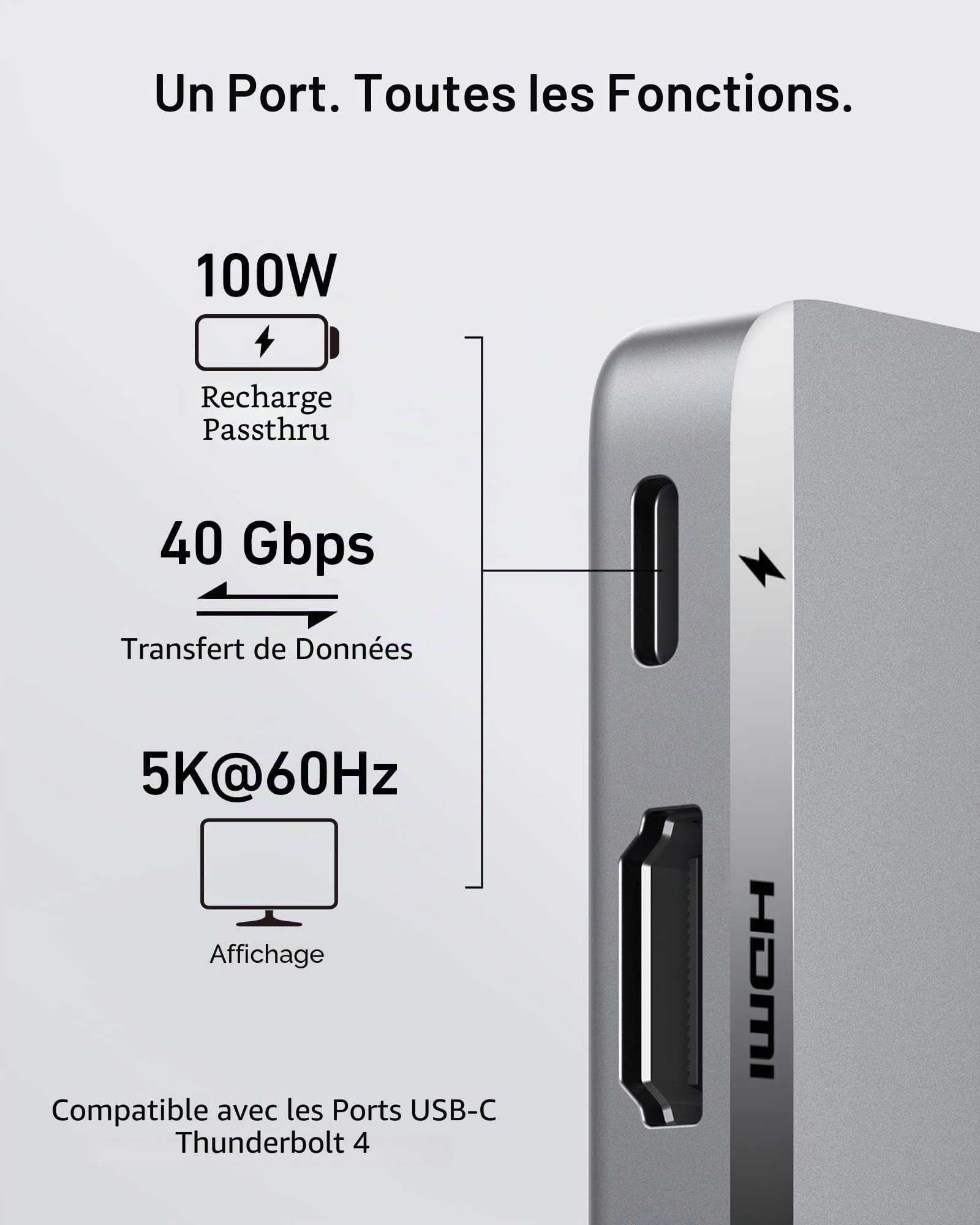 Anker Hub USB C 7 en 2 pour MacBook Pro 13", MacBook Air M1/M2 - HDMI 4K, Compatible Thunderbolt 4, 1 Type C et 2 Ports USB A