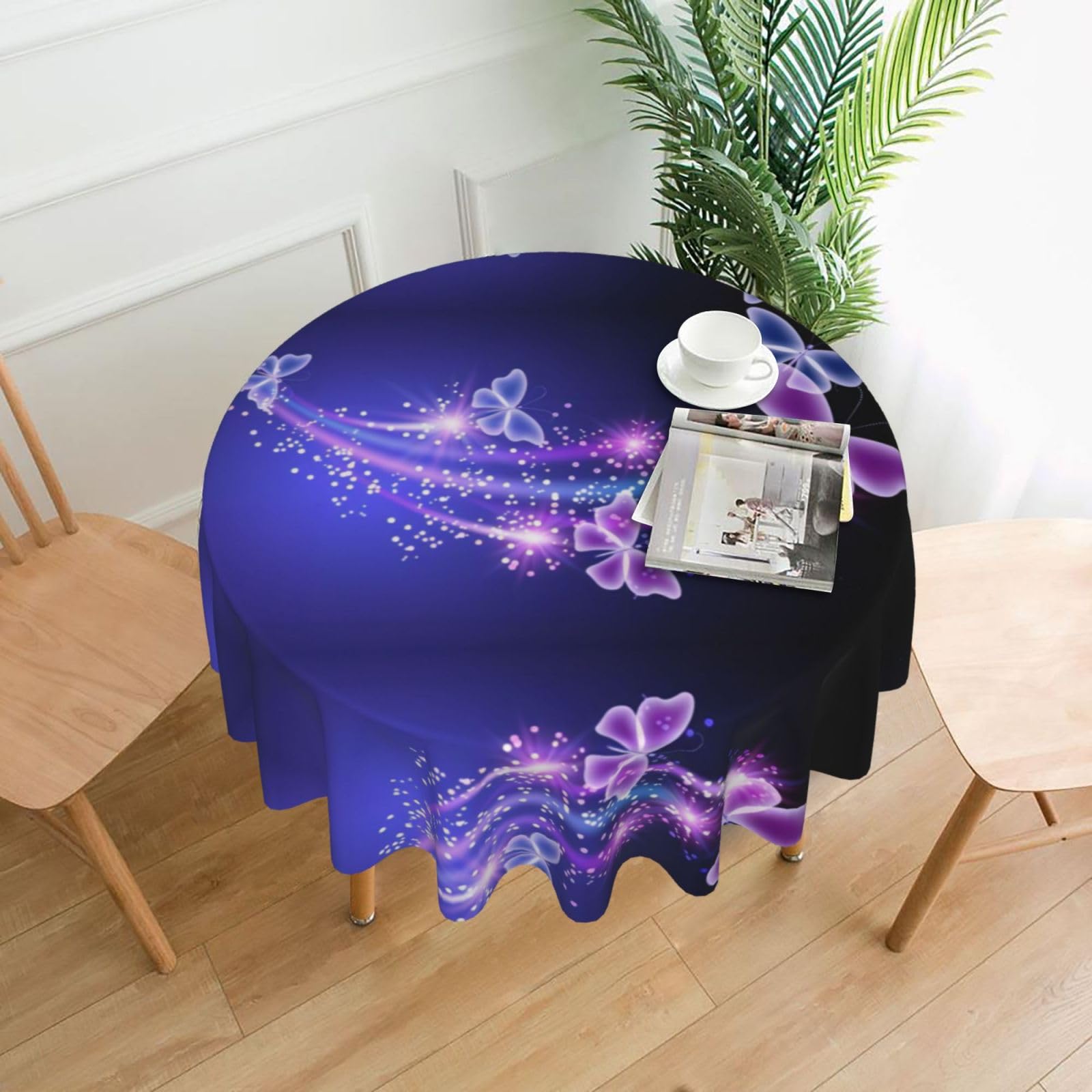 YYHWHJDE Butterfly Purple Prints Round Decorative Table Throw 60in – Waterproof Table Cover for Elegant Dining & Outdoor Gatherings