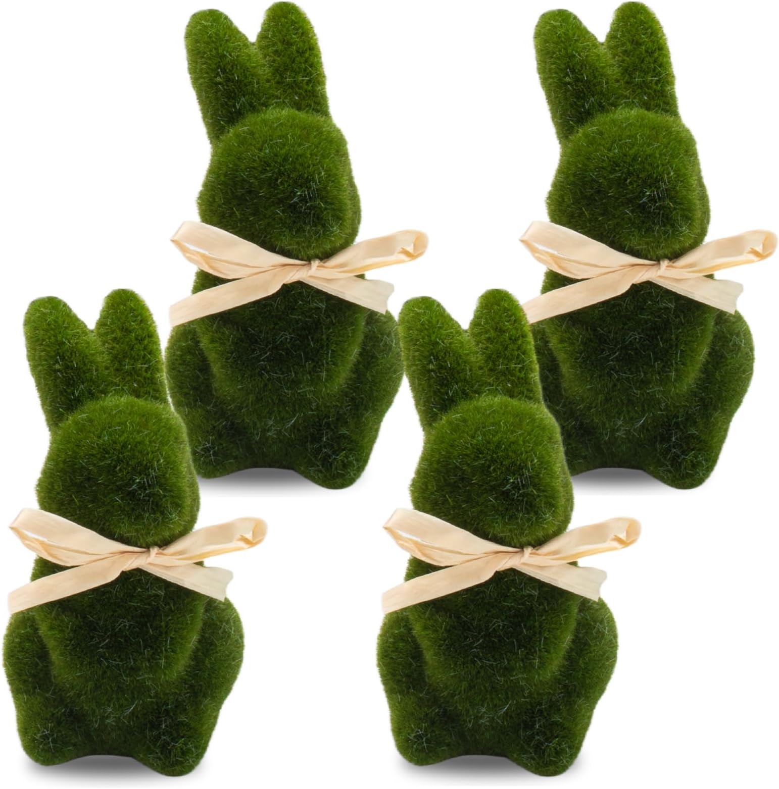 4Pcs Moss Easter Bunny Decor Green Artificial Moss Bunny Figurines Rabbit Statues for Table Decorations Tabletop Centerpiece Spring Home Office Decor Easter Party Decorations Indoor Outdoor