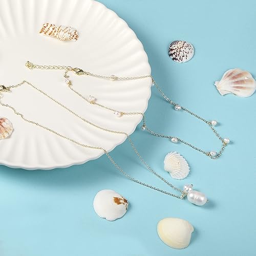 Miniatura 4 de Cowlyn Delicado collar con colgante de perlas redondas para mujer, chapado en oro de 14 quilates, cadena de cruz de girasol, colgante hecho a mano,