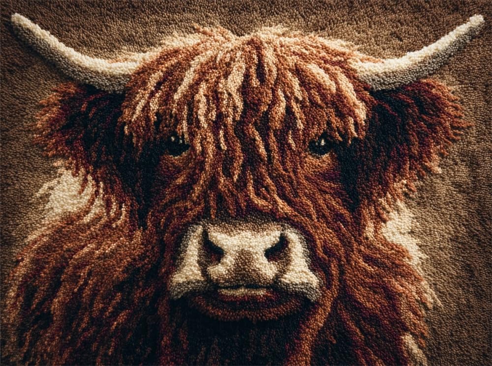 FWRTYCB 3D Latch Hook Rug Kit Highland Cow Pattern 20X15Inch