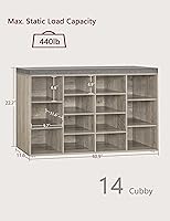 Vista 3 de DINZI LVJ Shoe Storage Bench with Cushion, 14-Cubby Shoe Rack, Adjustable Shelves, Multifunctional Shoe Organizer Bench for Entryway, Mudroom